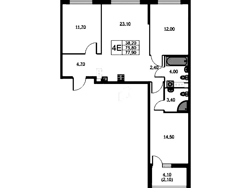3-комнатная квартира 77.9 м², 5/11 эт., ЖК «А101 Лаголово»